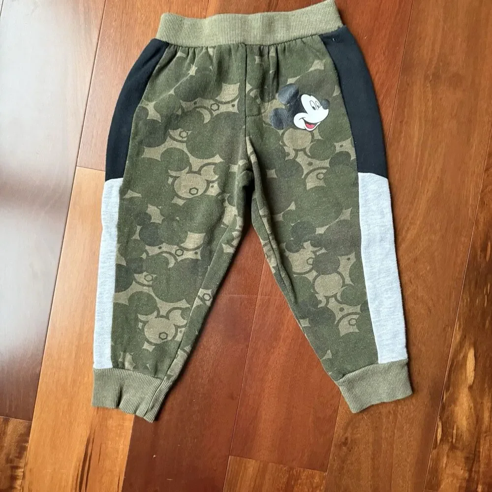 Disney  MICKEY MOUSE Toddler Sweatshirt Outfit Camo Embroidered 2 pc Set Boy 2T
